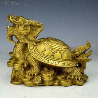 Chinese Antique Handmade Brass Statue Dragon Turtle Eight - Diagram Coin