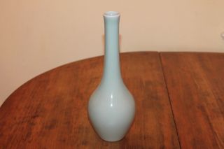 Signed Chinese Japanese Celadon Green Ceramic Vase 10 Inches.