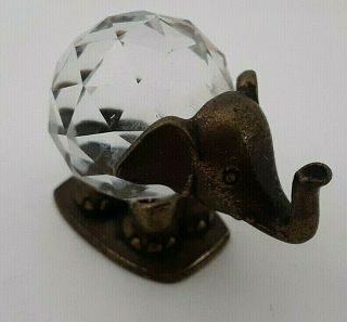 Vintage Brass Elephant With Crystal Ball Style Belly Miniature Figurine