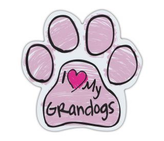 Pink Scribble Paws: I Love My Grandogs Grand Dogs | Dog Paw Shaped Car Magnets
