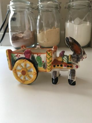 Vintage Pottery Donkey & Cart Planter Made In Japan Makers Mark Nc Approx 5”long