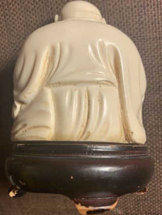 Antique White Laughing Buddha On Wood Plinth 4