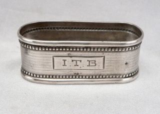 Vintage Webster Sterling Silver Oval Napkin Ring Beaded Edge Detail I.  T.  B.  Mono