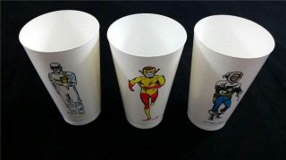 L/o 3 Vintage Dc Comics 7/11 Slurpee Cups 1973 Kid Flash Captain Cold Heat Wave
