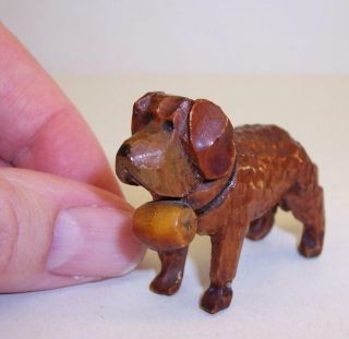Tiny Vintage Black Forest Carved Wood Wooden St.  Bernard Dog Figure Miniature