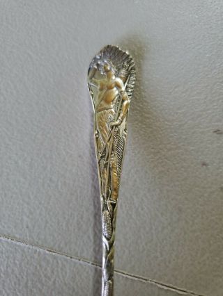 Antique Sterling Silver Spoon Indian Chief & Cornstslks Full Handle 5 - 1/2 " Rare
