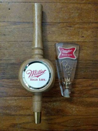Two Vintage Miller High Life Draft Beer Keg Tap Lucite And Wood Knob Tap Handles