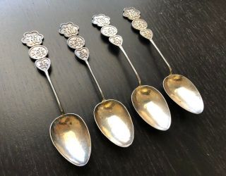 19/20th C Chinese Sterling Silver Export Spoons SET OF 4 Lucky Scholar Art 65.  6g 2