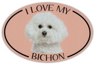 Oval Dog Breed Picture Car Magnet - I Love My Bichon (frise) - Bumper Sticker