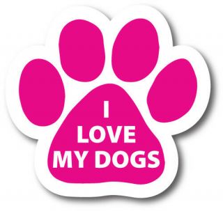 I Love My Dogs Paw Print Magnet 5 Inch Pink And White Decal Great For Car/fridge