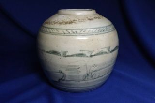 Antique Chinese Export Blue & White Canton 6 " High Ginger Jar No Lid 1850 