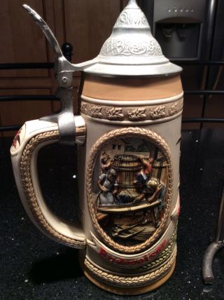 1985 Budweiser Beer Stein.  The Cooperage Process.  F Series With
