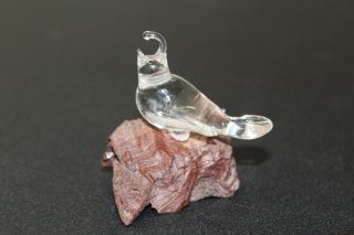 Art Glass Irridescent Quail Paperweight Figurine Bird On Wood