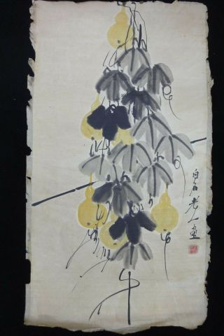 Very Rare Large Old Chinese Hand Painting Melon Marked " Qibaishi "