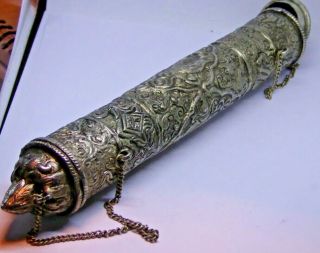 Antique Indian Low Grade Silver Scroll Holder