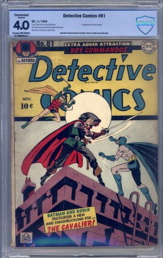 Detective Comics 81 Cbcs 4.  0 (c) Robinson,  Kirby,  Batman & Robin,  1st Cavalier