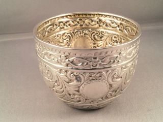 Solid Silver Victorian Sugar Bowl,  With Bird Chased Decoration,  Lond 1885,  101g