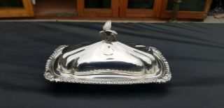 A Very Elegant Vintage Silver Plated Butter Dish With A Bird Handle.  Ornate.