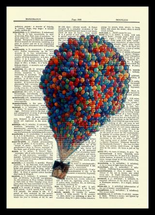 Pixar Up Dictionary Art Print Poster Picture Disney House Hot Air Balloons Book