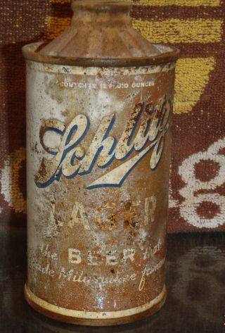1935 Schlitz Lager Irtp Flat Bottom Low - Pro Cone Top Beer Can Milwaukee Wi