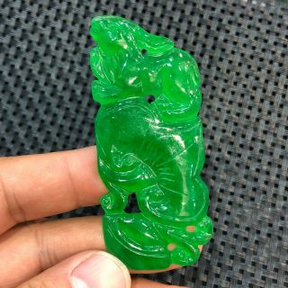 Collectible Chinese Zodiac Green Jadeite Jade Rabbit & Ruyi Handwork Pendant