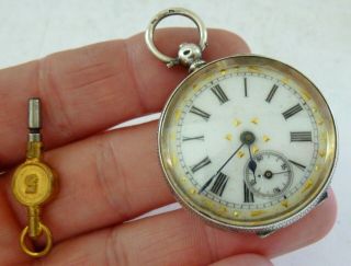 Antique Swiss Solid Silver Pocket Watch Enamel Face Fob 3 Bear 210535 0935 Key