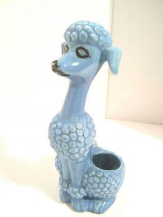Vintage 1950s Ceramic French Poodle Lipstick Holder Blue 6 " Tall