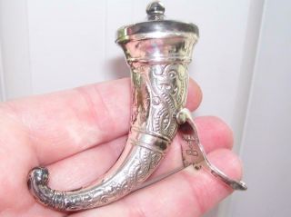 Rare Solid Silver Mull Horn Pepper Sand Shaker Theodor Olsen Norway W Stand