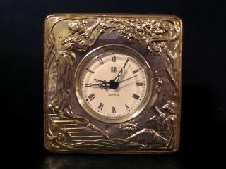 Vintage Repousse Sterling Silver Art Nouveau Style German Quartz Movement Clock