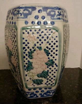 Vintage Chinese Porcelain Garden Seat/ Stool H.  12 ",  Diameter Top 8 ",  W.  11 Lbs