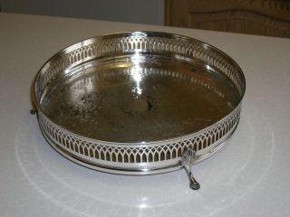 Small Vintage Silver Plated & Engraved Tray With Gallery & Cast Feet (1990)