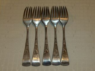 (5) 1879 Holmes Booth & Haydens Silverplate Japanese Pattern Forks 4