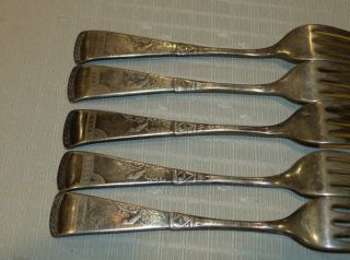 (5) 1879 Holmes Booth & Haydens Silverplate Japanese Pattern Forks 6