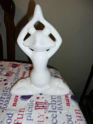 White Ceramic Yoga Frog 10 Inches Tall Figurine