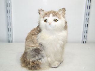 Vintage Cat Figure With Soft Rabbit Brown/white Fur