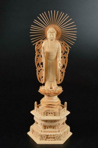 S3067: Japanese Wood Carving Buddhist Statue Sculpture Ornament Buddhist Art
