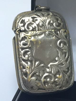 Antique Victorian High Relief Silver Plate Chatelaine Vesta Case/match Safe