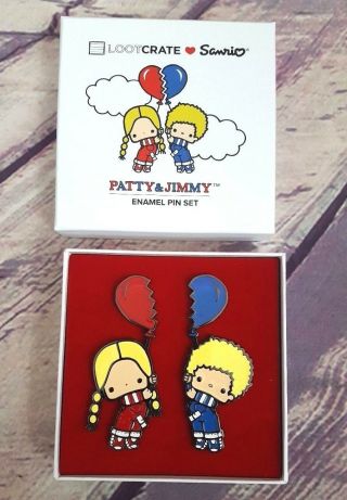 Loot Crate Sanrio Patty & Jimmy Exclusive Enamel 3 " Pin Set Heart Balloons Nib