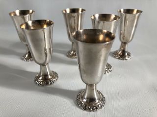 Vintage Silverplated Apertif Shot Glasses Wallace Baroque Pattern Set Of Six
