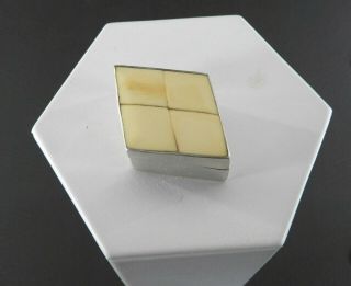 Vintage Bone Trinket Pill Box Solid 925 Sterling Silver Triangle Small