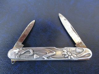 Antique Victorian Art Nouveau Floral Ornate Sterling Silver Folding Pocket Knife 4