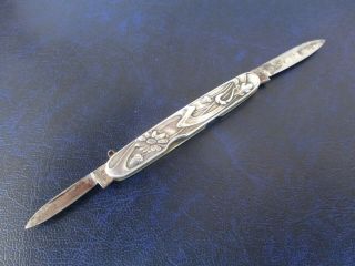Antique Victorian Art Nouveau Floral Ornate Sterling Silver Folding Pocket Knife 8