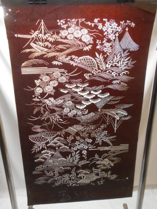 Vintage Kimono Ise Katagami Hand Cut Stencil " Boats On River " Japanese Art 77