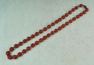Vintag.  Chinese Carvd Cinnabar Beads Necklace 32 