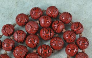 Vintag.  Chinese Carvd Cinnabar Beads Necklace 32 