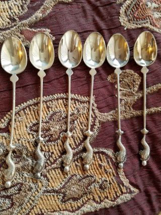 Vtg 6 Russian Ussr Silver Plated Melchior Demitasse Spoons 4  Gold Fish "