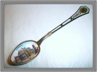 Antique C1900s 800 Silver - Dresden - Enamel Bowl & Enamel Handle Souvenir Spoon