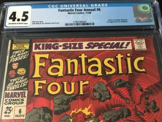 FANTASTIC FOUR ANNUAL 6 CGC 4.  5 FIRST APPEARANCE ANNIHILUS & FRANKLIN RICHARDS 3