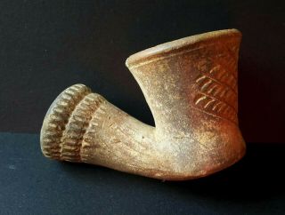 18th Century Ottoman Large Ornate Red Clay Tobacco Pipe - Great Patina Ca.  1720
