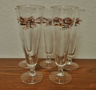 Vintage Pilsner 8 Oz.  Gold Wheat Design Footed Bar Beer Glasses Set Of 5 -